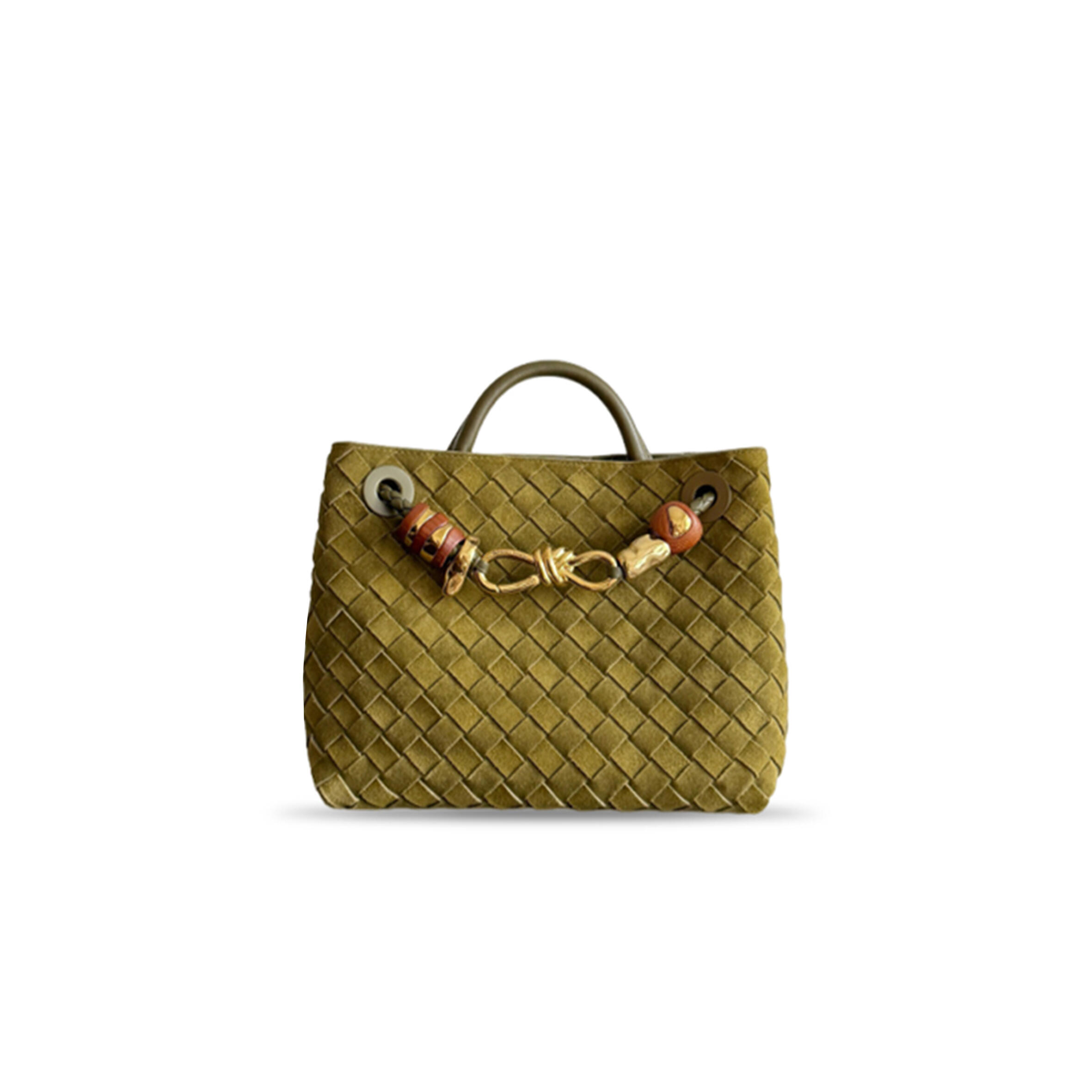 BOTTEGA VENETA ANDIAMO SMALL SUEDE TOTE SUEDE OLIVE OIL GREEN BAG 743568 (25*22*10.5cm)